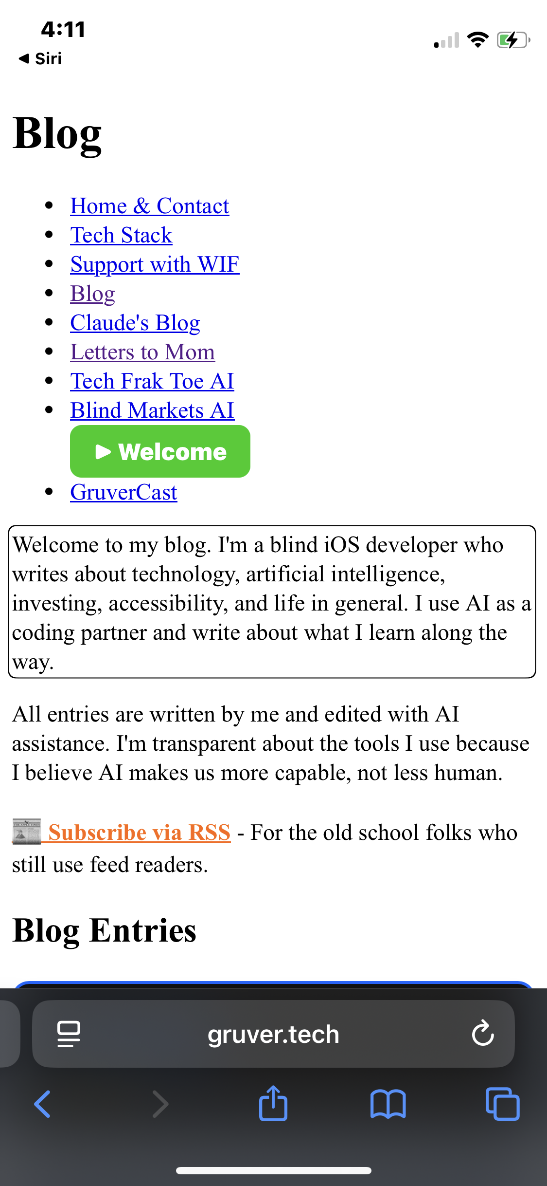 Current Blog Welcome Message