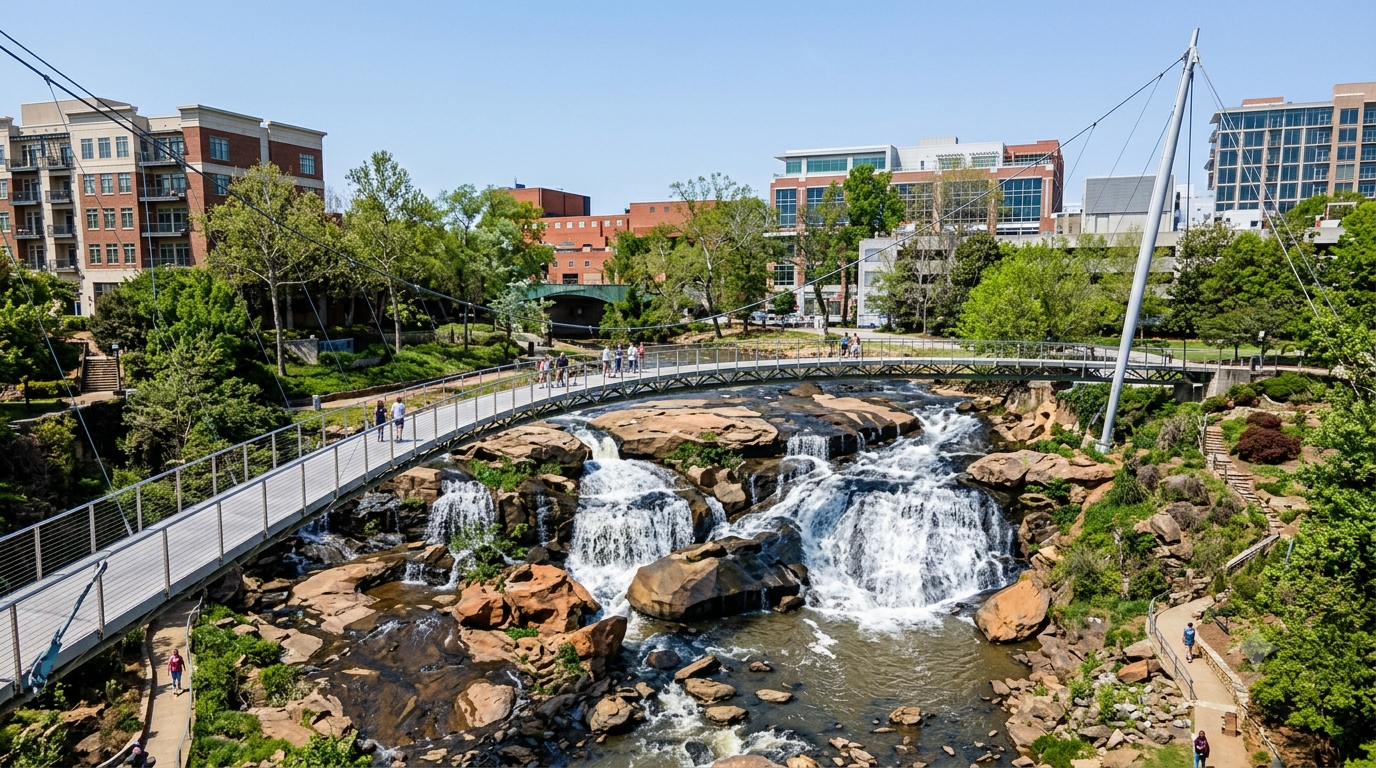 image of Falls Park in downtown Greenville, SC rendered with Google's Gemini